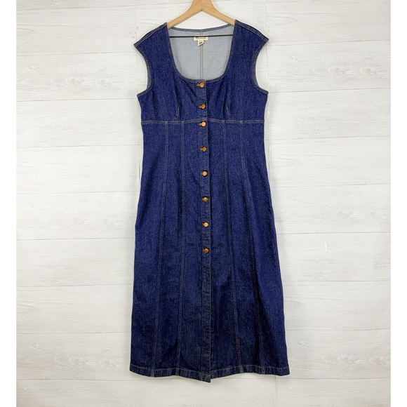 Madewell Y2K Denim Midi Dress Size 14 Benton Wash Blue Square Neck Button Front - Picture 13 of 13